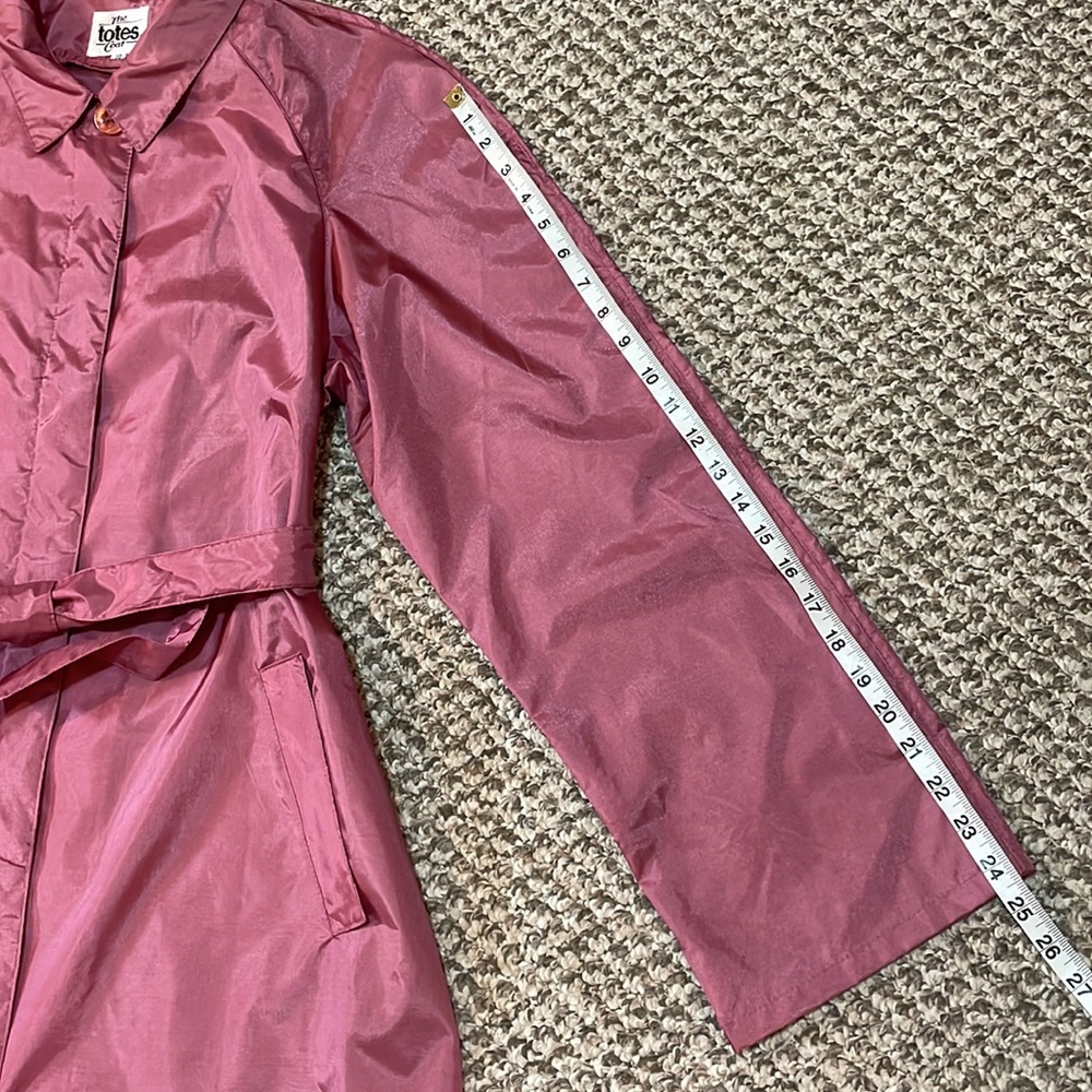 Vintage The totes Coat Lightweight Shiny Nylon Trench Coat - Dusty Rose Pink - Picture 15 of 16
